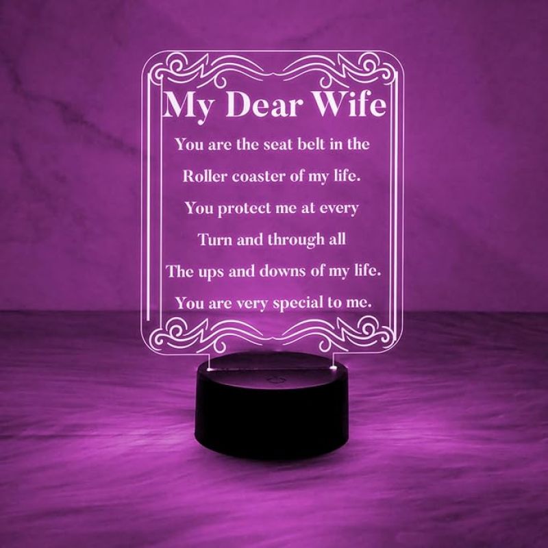 My Dear Wife Engraved Night Lamp with 7 Color Changing Light & On/Off Touch Button | Birthday Gift for Wife